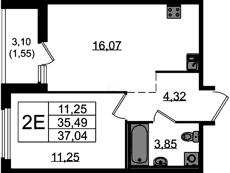 1-комнатная квартира 37.04 м², 12/15 эт., ЖК «GloraX Парголово»